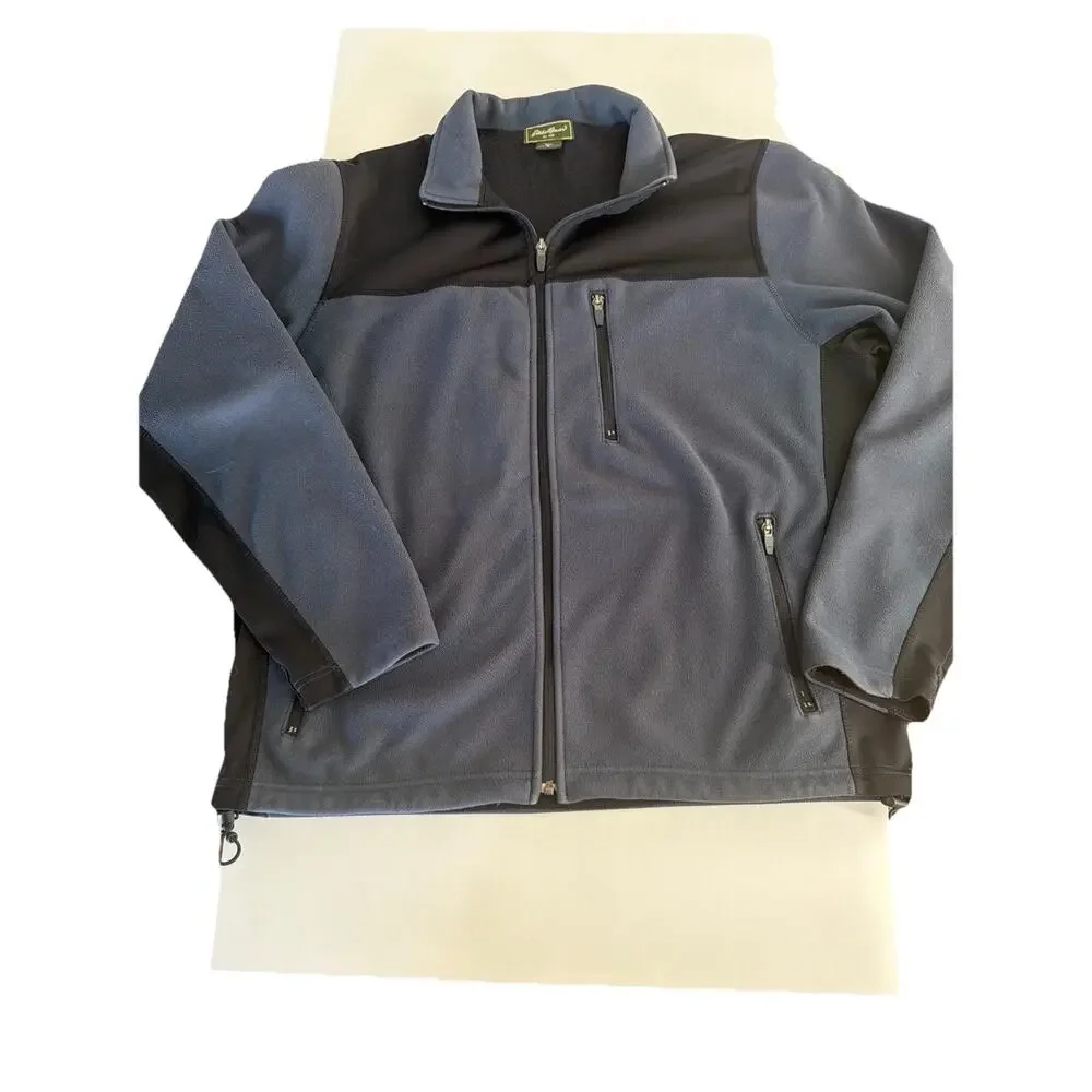 Vintage Eddie Bauer Jacket Mens L Blue Black Full Zip Fleece Pockets Outdoors